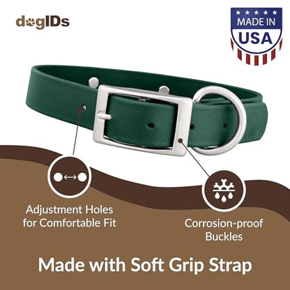 dogIDs Personalized Dog Collar – Custom Waterproof Soft-Grip Biothane with Laser-Engraved Nameplate, Durable & Odor-Resistant, USA Made | Hunter Green, 1 in x 16 in (Fits Necks Size 14-18 in) - color: Hunter Green, size: 1 in x 16 in (Fits Necks Size 14-1