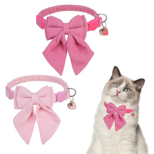 SCENEREAL Cat Collar with Bell & Stylish Bowtie, Pink Breakaway Cat Collars Accessories for Boy Girl Small Cats, Holiday Kitten Costumes for Female Male Pets - color: Stylish Bow (Pink)