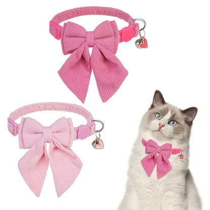 SCENEREAL Cat Collar with Bell & Stylish Bowtie, Pink Breakaway Cat Collars Accessories for Boy Girl Small Cats, Holiday Kitten Costumes for Female Male Pets - color: Stylish Bow (Pink)