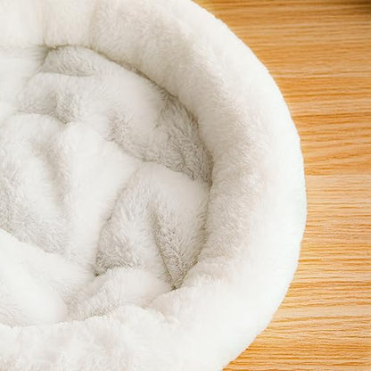 SHENGOCASE 14" Fluffy Faux Fur Cat Tree Tower Replacement Bed Cushion Pillow with Hook Tapes, Round Donut Cuddler Cat Dog Bed for Desk Table - color: White, size: 14"
