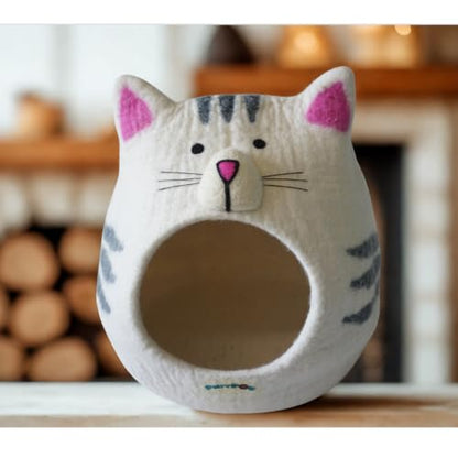 Premium Merino Wool Cat Cave Bed. Foldable, Eco-Friendly, Handmade Felt Kitten Bed and Covered Cat House (43x43cm). Hideaway Pod for Cats. Easy to Clean and Maintain. for Small to Large cat. - color: CatShape