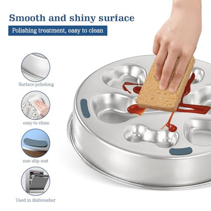 Stainless Steel Slow Feeder Dog Bowls – Non-Slip Metal Dog Bowl for Large & Medium Breeds, Puppy Puzzle Feeder – 2 Cup Capacity for Small to Big Pets – Durable Slow Feed Dog & Cat Food Dish with Mat - color: Bone&Heart With Mat-Blue