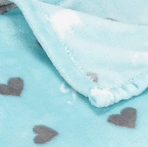 Juicy Couture Turquoise Blue Dog Blanket with Sherpa Bone Shaped Pillow - Plush Puppy Throw, Breathable, Lightweight, Machine Washable, Cat Blanket for Small, Medium & Large Pets - color: Turquoise Blue Scottie Hearts