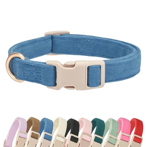 Soft Cotton Dog Collar Adjustable Corduroy Dog Collars for Small Medium Large Dogs(Blue,Small) - color: Royal Blue, size: Small