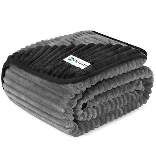 PetAmi Waterproof Dog Blanket, Leakproof Pet Blanket for Small Medium Large Dogs, Reversible Furniture Bed Sofa Couch Cover Protector, Plush Striped Pet Throw for Indoor Cat, 24x32 in, Black Grey - color: Black/Grey, size: Small (24x32)