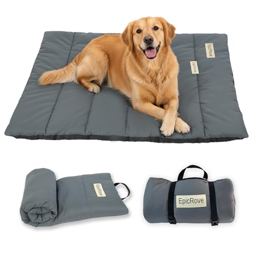 RovePad Trail Dog Bed Mat 43"x27" – Waterproof Non Slip Outdoor Travel Mat for Camping & Car – Silent Peachskin Roll-Up Pad for Medium & Large Dogs, Machine Washable - color: Grey, size: Medium