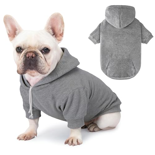 Dog Basic Hoodie Soft Dog Clothes Cold Weather Sweaters for Medium Large Dogs Cozy Fabric Warm Sweatshirt with Leash Hole for Boys (Grey, Medium (10-20 lbs)) - color: Grey, size: Medium (10-20 lbs)