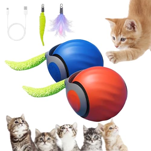 2 Packs Speediest Tail 2.0 Cat Toy,Interactive CatToy,CatToys for Indoor Cats,Chewie Viral Cat Ball,Adjustable Sports Rolling Toy,Electric Rolling Ball Christmas Birthday Gift for Pets - color: 2 Packs