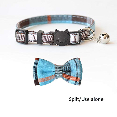 Cat Collar Breakaway with Bell and Bow Tie, Plaid Design Adjustable Safety Kitty Kitten Collars(6.8''-10.8'') (Lake) - color: Lake