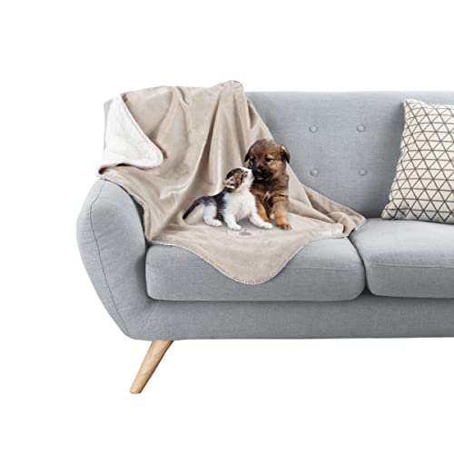 Waterproof Pet Blanket - 30x40-Inch Reversible Sherpa Fleece Throw Protects Couches, Cars, and Beds from Spills, Stains, and Fur by PETMAKER (Tan) - color: Tan, size: X-Small