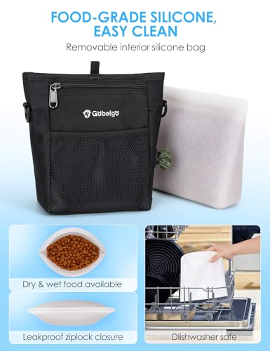 Gobeigo Dog Treat Pouch, Magnetic Closure & Sealable Silicone Bag Insert, 4-Cup Capacity – Belt Clip/Waist Belt/Crossbody Wear, Clicker Included – Great for Pet Training & Walking (Black) - color: Black