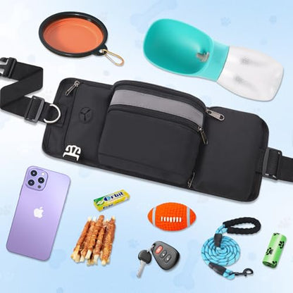 Dog Treat Pouch for Leash Waist Belt Bag, Premium Dog Treat Bag for Dogs Training Puppy Walking Fanny Pack with Divider Zipper Carrier Pocket, Water Bottle Holder, Silicone Insert,Clip,Black - color: black