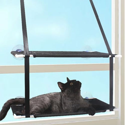 Cat Window Hammock Bed, Sturdy Suction Cup Cat Perch with Double Layer Soft Fabric, Easy Install Window Seat for Cats to Lounge and Watch Birds (Black) - color: Black