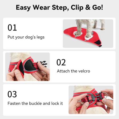Joytale Small Dog Harness, Breathable Mesh Step-in Vest, Reflective Soft Padded Harnesses for Cats and Puppies Dogs, Red, XXXS - color: Red, size: XXXS--Chest: 10.5-12''