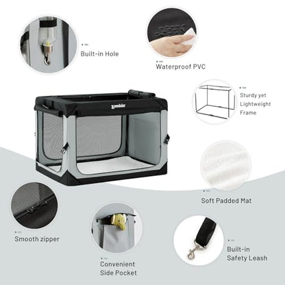 ZOMISIA 36 Inch Collapsible Dog Crate for Large Dogs - Portable Dog Travel Crate Soft Sided with Breathable Mesh Windows, Foldable Dog Kennel for Indoor and Outdoor, Grey - size: 36.0"L x 25.0"W x 25.0"H