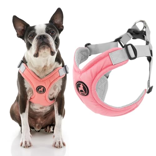 Gooby Memory Foam Step in Harness - Pink, X-Small - No Pull Small Dog Harness Patented Choke-Free X Frame - Perfect on the Go Dog Harness for Medium Dogs No Pull or Small Dogs - color: Pink, size: X-Small chest (12.5-15")