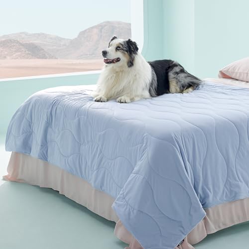 Bedsure Premium Cooling Dog Blankets for Bed - Q-MAX>0.5, Breathable Summer Washable Cold Pet Mat, Soft Durable Self Cooling Dog Mat for Hot Weather, Powder Blue, 60x80 - color: Powder Blue, size: Twin(60x80")