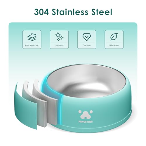 PAWGETHER® Stainless Steel Dog Bowls, Dog Food and Water Bowl Non-Slip Easy to Clean Dishwasher Safe for Puppy Small Medium Dogs Cats Mint Green 34oz - color: Mint Green (34oz)