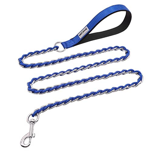 Chain Dog Leash Chew Proof Metal Leash for Medium Large Dogs, Chain Link Dog Leash Anti Chew 5.2FT Strong Anti Bite Dog Leash Comfortable Soft Padded Handle Blue 3.0 - color: Blue, size: 5.2FT(5-30lb)