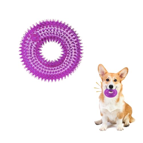 Andiker Squeaky Dog Toy, Safe TPR Chewable Dog Toys for Teeth Grinding&Cleaning Dog Fetch Toys for Enhancing Interactivity Outdoor Suitable for All Dog Sizes Puppy’s and Dogs (Small Purple) - size: Small Purple