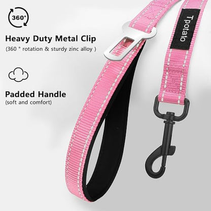 6 Foot Pink Dog Leashes for Large Medium and Small Breed Dogs That Pull,Reflective Nylon Heavy Duty Dog Leash with 2 Comfortable Padded Traffic Handles and Car Seat Belt for Walking and Training - color: Pink