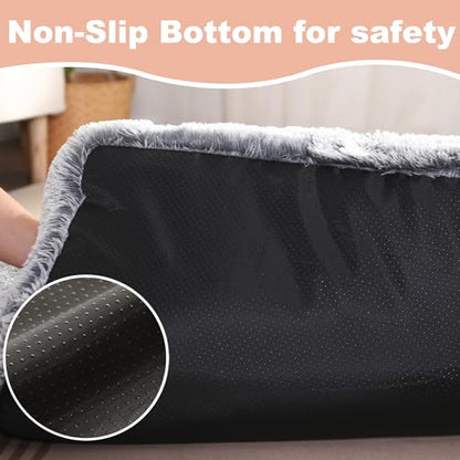 Bedfolks Waterproof Dog Crate Bed, Plush With Removable Washable Cover, Faux Fur Crate Pad for Medium Dogs, Fluffy Kennel 29"x21", Dark Grey - color: Dark Grey, size: Medium(29x21'')
