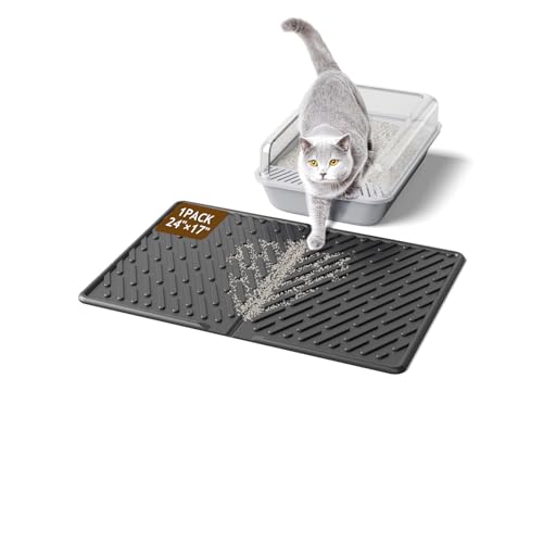 Cat Litter Mat with Grooves & Raised Edge, Urineproof/Waterproof, Foldable, Litter Scattering Control, Easy to Clean & Recycle (24 * 17in-Black-1 Pack) - size: 24*17 IN-Black-1 Pack