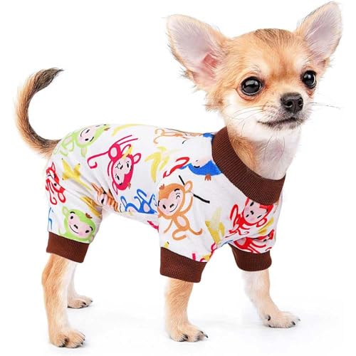 Dog Pajamas for Small Dog, Yorkie Chihuahua Pjs,Stretchable Medusa Design Pet Apparel, Clothes Teacup, Sleepwear Medium Dogs, Comfortable Puppy Jumpsuit (Monkey, Medium) - color: Monkey, size: Medium (Chest 18.5in)