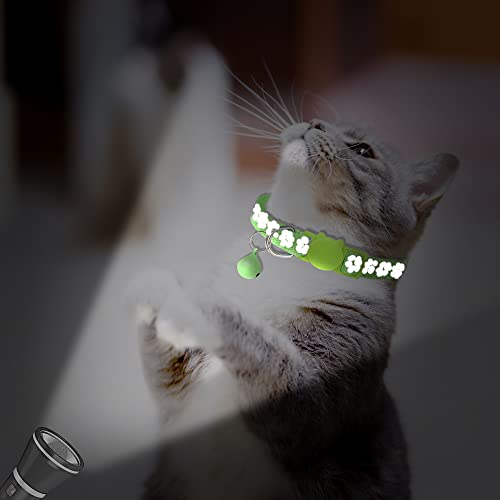 2 Pack Reflective Cat Collar Breakaway with Bell,Personalized Kitten Collars,Adjustable Safety Buckle Collar for Male Cats Girls & Boys (Light Green) - color: Light Green