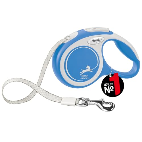 Flexi Comfort Tape Grey & Blue Extra Small 3m Retractable Dog Leash/Lead for Dogs up to 12kgs/26lbs - color: Grey & Blue, size: Extra Small (9.8 Ft)