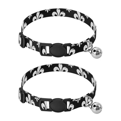 Distressed Black White Cat Collars with Bell 2 Pack Puppy Collar Adjustable Length 10.6" to 17.1" - color: Distressed Black White