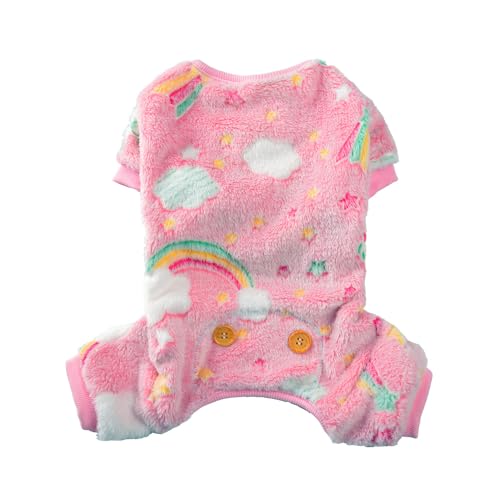 Plush Dog Pajamas Glow in The Dark Dog Jumpsuit 4 Legged Onesie for Small Medium Dog Cat, Pink Rainbow XS - color: Pink Rainbow, size: X-Small