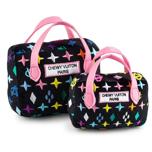 Haute Diggity Dog Chewy Vuiton Handbag Plush Squeaky Dog Toy, Soft Durable Designer-Inspired Stuffed Puppy Chew Toys for Small & Medium Dogs, Machine-Washable (Black Monogram) Small - color: Black Purse, size: Small