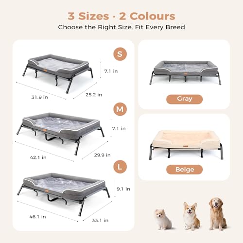 Raised Dog Bed for Small Dogs, Waterproof Elevated Dog Cot, Outdoor Cooling Pet Bed - size: 32"L x 25"W x 7"Th