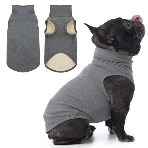IECOii Small Dog Sweater,Stretch Fleece Vest - Grey, Medium,Warm Pullover for Winter Spring and Fall, Soft & Lightweight Dog Sweatshirt Indoor Outdoor Clothes,Turtleneck for Small Medium Dogs Girl Boy - color: Grey, size: Medium