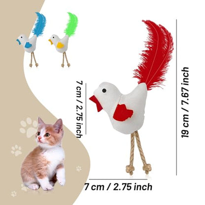 Andiker 3 PCs Catnip Toys with Bell and Feather, Canvas Cat Kicker Toy Chicken Shape Interactive Cat Toys for Indoor Cats to Relieve Boredom and Increase Exercise
