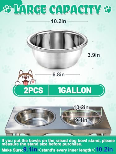 2 Pcs 1 Gallon Large Dog Bowls - Food Grade Stainless Steel Metal Water Bowls, Easy to Clean Food Bowl for Medium Large Dogs Indoor Outdoor - size: 1 Gallon