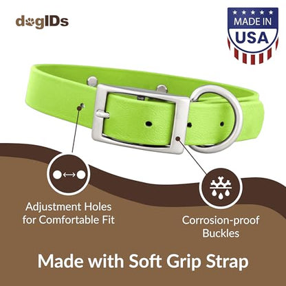 dogIDs Personalized Dog Collar – Custom Waterproof Soft-Grip Biothane with Laser-Engraved Nameplate, Durable & Odor-Resistant, USA Made | Margarita, 1 in x 16 in (Fits Necks Size 14-18 in) - color: Margarita, size: 1 in x 16 in (Fits Necks Size 14-18 in)