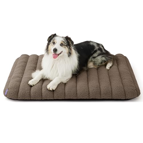 LE SURE Cute Orthopedic Dog Bed Large Sized Dog, Waterproof Chic Flat Pet Beds with Removable Washable Cover, Fuzzy Thick Egg Crate Foam Pet Mat for Indoor Use (36" x 27", Brown) - color: Brown, size: 36"L x 27"W x 4"Th