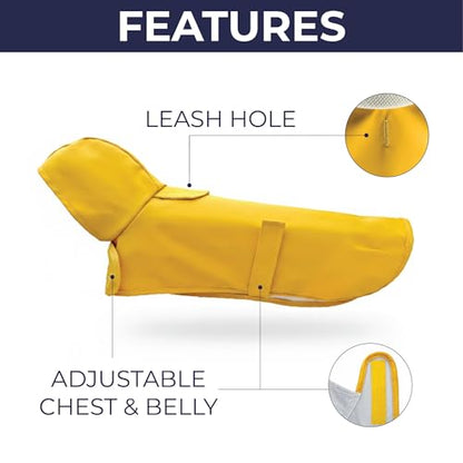 Dachshund Raincoat - Waterproof & Windproof Dog Jacket for Long Weiner Dogs, Adjustable Fit, Harness Hole - Yellow, X-Small - size: X-Small