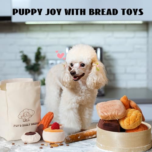 Nocciola Squeaky Bread Stuffed Dog Toys Pack - Puppy Toys with Grocery Bag to Keep Them Busy, Small Dog Toys for Boredom, Durable Snuffle Dog Toys for Small Medium Breeds Pet Gift - style: Bread Dog Toys