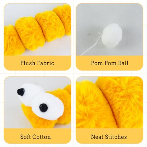 Andiker Catnip Toys for Cats, Cute Caterpillar Design Cat Pillar with Pompom Ball Cat Kicker Toy Containing Catnip Silvervine Galls Fruit Interactive Cat Toys for Indoor Cats (Yellow) - color: Yellow