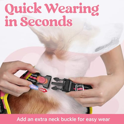 rabbitgoo Dog Harness Small Sized, No Pull Dog Vest with 3 Buckles, Adjustable Soft Padded Pet Harness with Easy Control Handle and Reflective Strips, Pink & Yellow, S - color: Pink & Yellow, size: Small