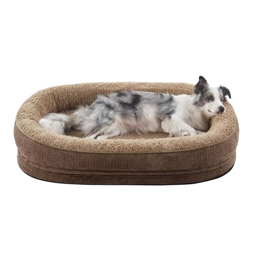 JOEJOY Orthopedic Dog Bed for Large Dogs, Egg-Crate Memory Foam Pet Bed with Bolster Sides, Waterproof Lining, Removable Washable Cover & Non-Slip Bottom, Brown - color: Brown, size: L(35"x 25"x 7")