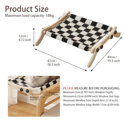 Cat Window Perch, No Screws Easy to Adjust & Assemble, Adjust Wooden Seat for Kitten Bedside Windowsill, Wooden Cats Furniture - color: White flannel
