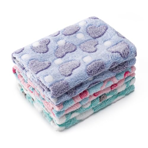 1 Pack 3 Blankets Super Soft Fluffy Premium Fleece Pet Blanket Flannel Paw Printed Throw for Dog Puppy Cat (Small 23x16'', Purple, Pink, Green) - color: Purple, Pink, Green, size: 23x16 inch(Pack of 3)