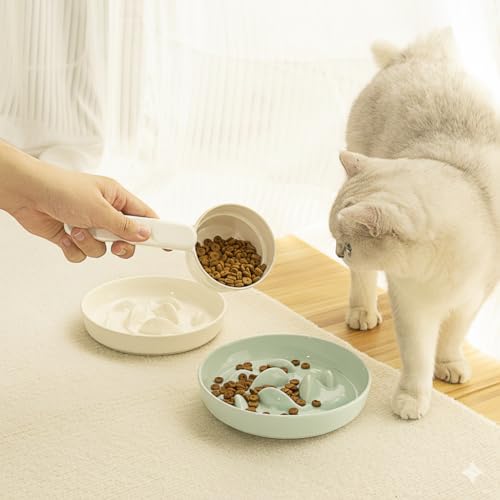 Anti-Bloat Ceramic Slow Feeder Bowl - Fish Pool Design Interactive Puzzle Feeder for Cats & Small Dogs, Food-Safe Porcelain Healthy Eating Dish (Green-Ceramic) - color: Green-Ceramic