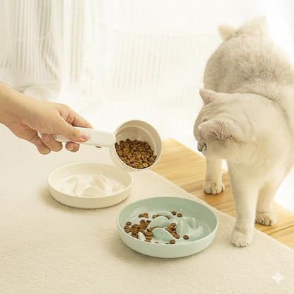 Anti-Bloat Ceramic Slow Feeder Bowl - Fish Pool Design Interactive Puzzle Feeder for Cats & Small Dogs, Food-Safe Porcelain Healthy Eating Dish (White-Ceramic) - color: White-Ceramic