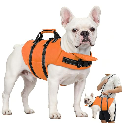 Dog Life Jacket with 4ft Leash, Reflective Pet Life Vest with Zipper and Handle for Swimming Boating, Adjustable High Buoyancy Floatation Swim Vest for Small Medium Large Dogs - Orange, XS - color: Orange, size: X-Small