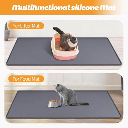 Kalolary Cat Litter Mats, 51" x 25.6" Extra Large Silicone Cat Mat for Litter Box, Easy to Clean Kitty Litter Trapping Mat, Soft on Kitty Paws, Waterproof, Urine-Proof Kitty Litter Mats for Floor,Grey - color: Grey: 130x65cm